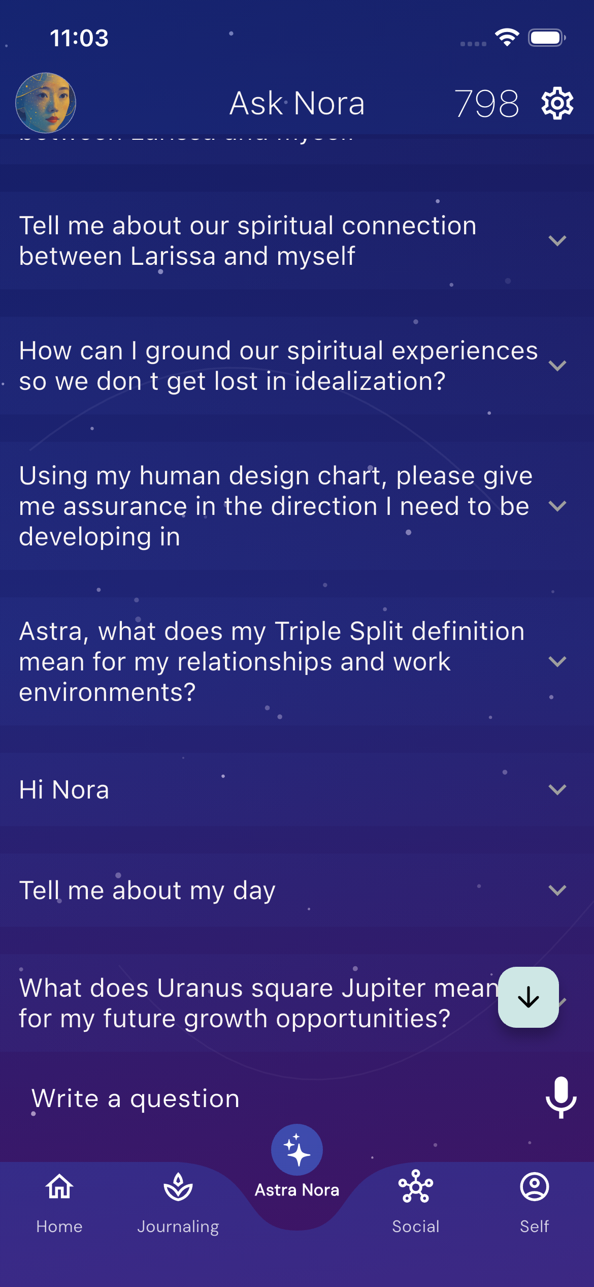 AI chat screen with Nora