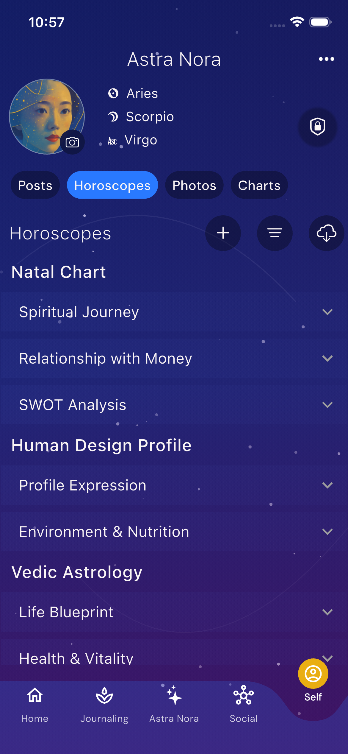 Horoscopes creation screen