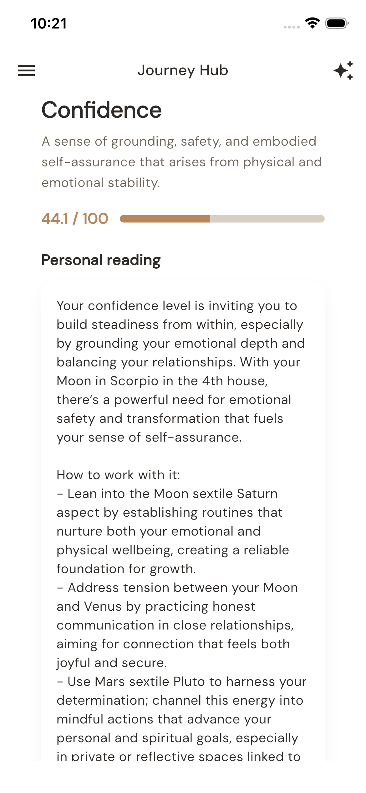 The Journey screenshot - self confidence page